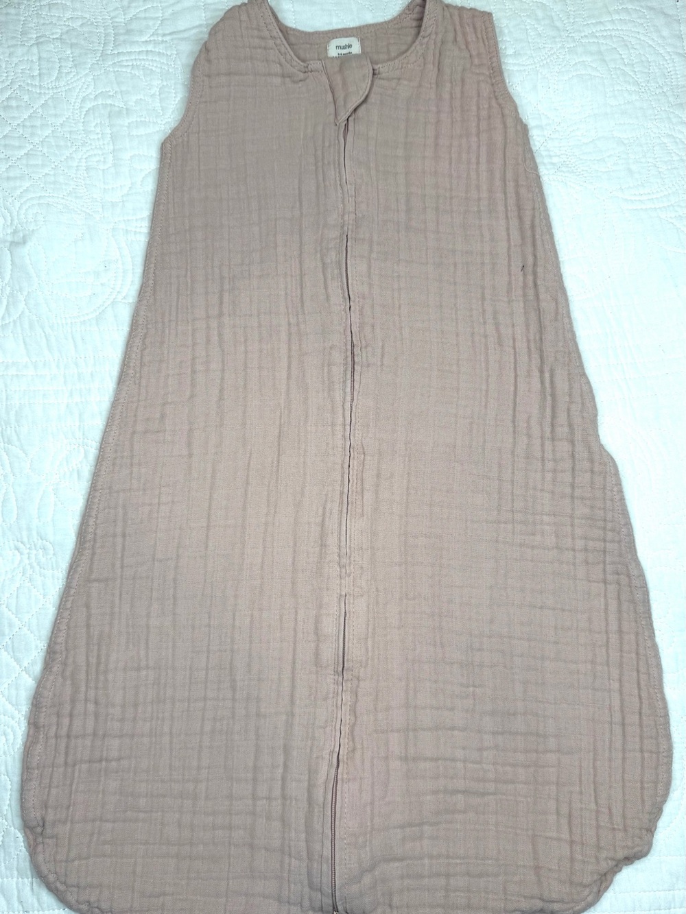 Mushie Organic Cotton Muslin Baby Sack Sleeping Bag Pink 0-6 Months Swaddle